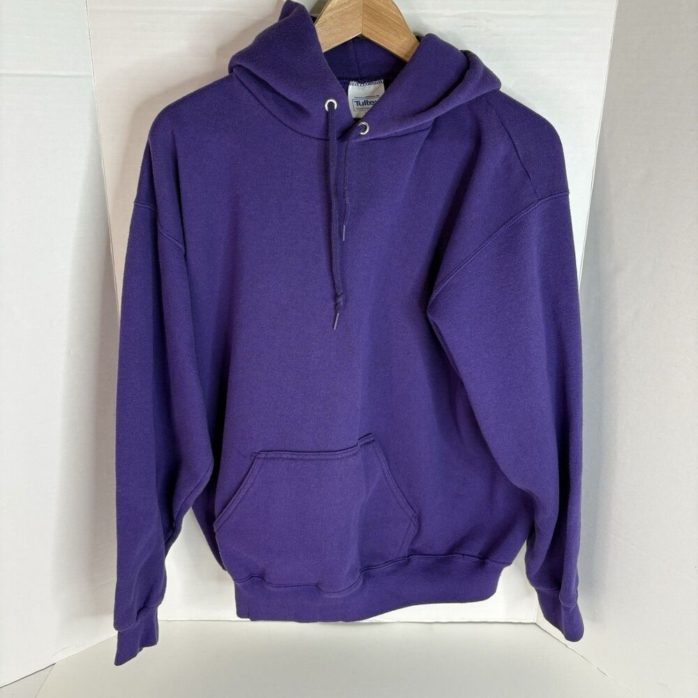 Vintage Tultex Hoodie Sweatshirt, Large, Purple Solid Drawstring USA